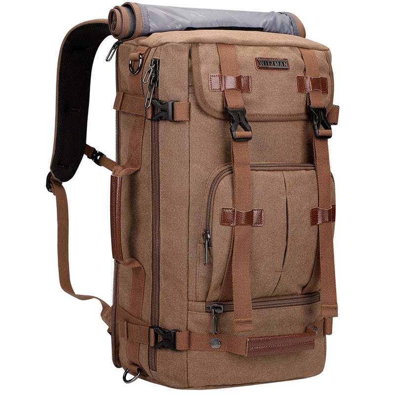 WITZMAN Canvas Backpack Vintage Travel Backpack Large Laptop Bags Convertible Shoulder Rucksack(A519-1 Brown) - Image 1